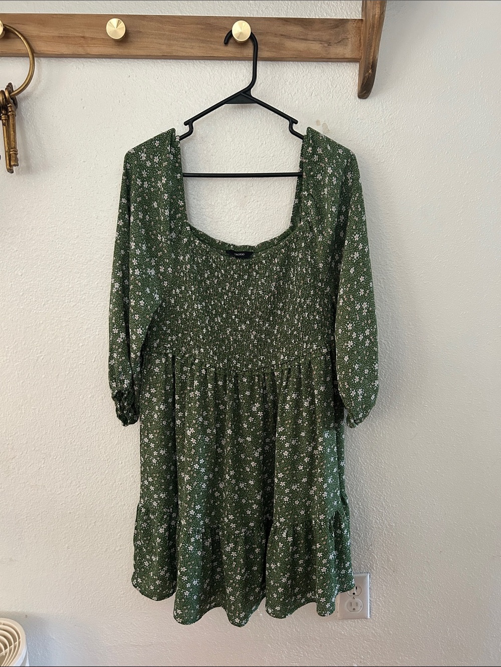 Green Floral Smocked Mini Dress - Women